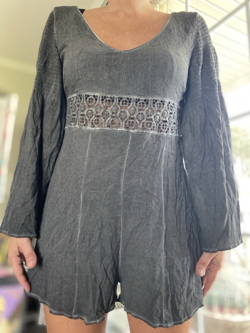 Sea Gypsies Boho Beach Gray Romper Jumpsuit Women’s Size M